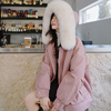 粉色兔毛内胆派克服女短款冬季韩版宽松加绒加厚学生工装棉服外套