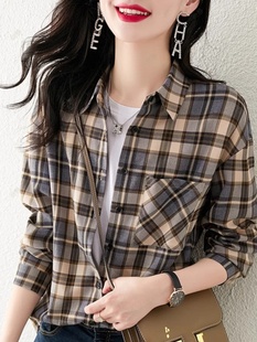 格子衬衫女士春秋季2024年韩版高端洋气上衣时尚小衫长袖衬衣