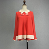 品牌折扣娃娃领长袖衬衫，女2023荷叶摆a字型，洋气拼色甜美红色衬衣