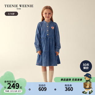 teenieweeniekids小熊童装，23年款秋冬女童小立领，牛仔长袖连衣裙