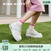 KISSKITTY2024春季休闲板鞋厚底增高气垫底小白鞋系带面包鞋
