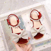 女童凉鞋夏款珍珠公主鞋，2024软底小女孩，高跟鞋儿童鞋子水晶鞋