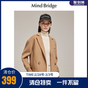 mindbridge女装毛呢外套，冬季韩版西装领短款呢子大衣