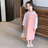 韩国女童装时髦洋气，套装2024春季小女孩刺绣，衬衫背心裙两件套