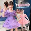 女童连衣裙夏装2024韩版夏季娃娃，领棉布裙子，中大童时髦公主裙