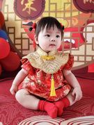 新中式周岁礼服女中国风一岁生日宴会唐装宝宝夏衣服婴儿抓周衣服