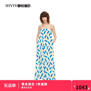 iiiviviniko春夏羽毛印花a型吊带连衣裙女m220631129c