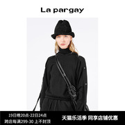 lapargay纳帕佳春季女装黑色上衣修身长袖，连帽短款套头针织衫