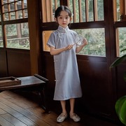 中大童旗袍女童夏季儿童改良民国长款中式连衣裙小学生汉服中国风