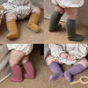 婴儿中筒袜秋冬韩版男女童双针抽条素色百搭长筒，袜子宝宝堆堆袜