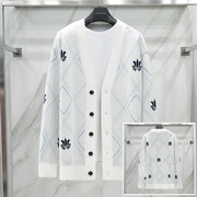 Liberclassy韩国23年春季乳白色V领开衫单排扣图案时尚毛衣男