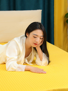 金黄色床单单件条纹全棉，缎条纯棉棉布布料，单人1.5米被单双人夏天