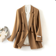 恩迪西装外套女春秋季双排扣通勤纯色长袖职业，高级感休闲西服