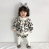 秋冬婴童装0-2岁女宝宝，套装豹纹外套+哈衣婴儿针织哈衣爬服两件套