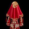 红盖头新娘结婚头纱，中式秀禾服复古红色，绣花缎面流苏蒙头刺绣
