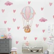 儿童房自粘兔子墙贴公主卧室装饰自粘贴画可爱花丛热气球墙贴纸