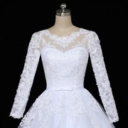 2023年年款夏季新娘婚纱，落地式一字肩，加大码修身长袖白色仙气