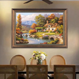 美式玄关装饰画餐厅挂画饭厅，复古风景壁画卧室，客厅背景墙欧式油画