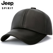 jeep吉普秋冬季真皮帽子爸爸，棒球帽中老年老人高端男士羊皮鸭舌帽