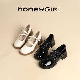 honeygirl美拉德春秋，皮鞋复古法式玛丽鞋子，单鞋高跟鞋裙子