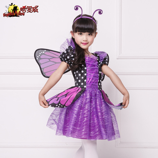 哈罗威(哈罗威)万圣节cosplay服装，女童演出派对，儿童舞台精灵蝴蝶裙带翅膀