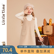 littletime女童毛呢背心裙2023春秋装复古韩版秋冬儿童连衣裙