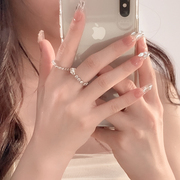 简约珍珠戒指女小众，设计拼接锆石指环，素圈食指戒指女时尚个性轻奢