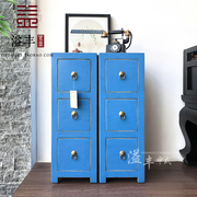 新中式仿古家具实木天蓝色CD柜斗柜定制现代简约文件柜装饰陈设柜