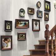 美式乡村复古楼梯实木照片，墙欧式挂墙相框组合相片墙创意礼物