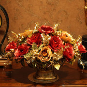 客厅仿真花套装假花装饰绢花玫瑰，餐桌摆件盆栽欧式花瓶插花艺摆设