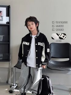 男童棒球服外套春秋，款2024韩版儿童，中大童拼色开衫夹克上衣潮