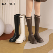 达芙妮靴子女长筒靴，女2023秋季长靴，高跟棕色骑士靴显瘦女靴