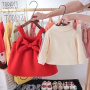 女童韩版加绒t恤背心裙，两件套周岁宝宝，礼服打底套装婴儿马甲裙子