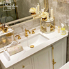 名暖全铜欧式金色三孔面盆冷热，水龙头卫浴洗手间美式复古黑色古铜