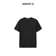 DEPOT3 男装T恤 长绒棉天丝混纺基础简约通勤黑色亨利领短袖T恤