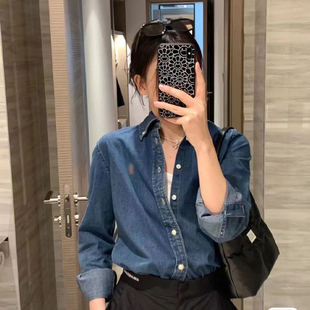 神仙单品 百搭时髦  柔软亲肤修身刺绣牛仔衬衫 莼棉做旧休闲上衣