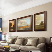 美式客厅装饰画复古挂画世界名画风景，油画沙发背景墙三联画欧式