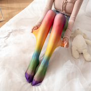 彩虹丝袜跨境日系薄款个性条纹连裤袜彩色春秋渐变派对丝袜