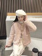 蕾丝花边羊羔毛外套(毛外套，)女欧洲站，2023年秋冬韩版高级感小香风上衣