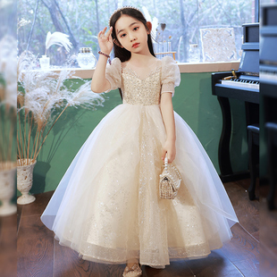 女童晚礼服公主裙钢琴，演奏儿童高端生日，主持人花童婚礼小女孩礼服