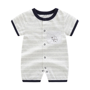 夏季婴儿连体衣0-1岁宝宝夏装短袖平角条纹哈衣新生儿满月爬服
