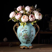 欧式田园陶瓷大花瓶摆件，美式复古现代客厅装饰品，仿真干花艺插花器
