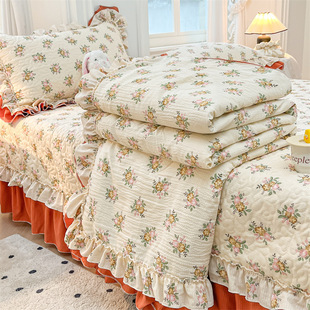 韩式泡泡棉夏被夹棉床盖四件套夏季花边，空调被双人床上用品三件套