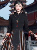 民族风汉元素半裙搭配黑色长袖衬衫女新中式改良斜襟刺绣旗袍上衣
