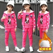 中大童韩版运动三件套童装，女童冬装套装加绒加厚2023儿童洋气