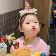 多巴胺生日周岁糖果毛球带纱发箍派对公主女孩儿童发饰帽子头饰