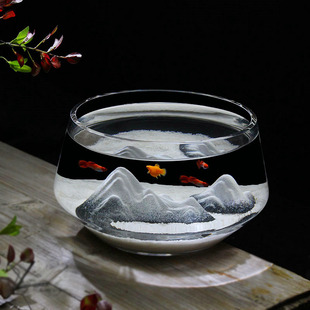 金鱼缸(金鱼缸)乌龟缸圆形玻璃，大号鱼缸加厚高透亮(高透亮)手工玻璃缸荷花缸碗莲