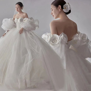 影楼主题婚纱展会白色韩式森系抹胸拖尾甜美摄影拍照礼服便装