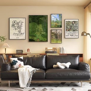 简约绿色摄影风景客厅，装饰画小众组合挂画美式复古沙发背景墙壁画