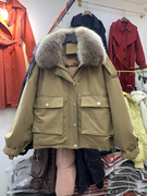短款派克服女2024冬季狐狸大毛领，白鸭绒(白鸭绒，)羽绒服小个子洋气外套